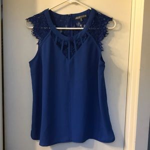 Blue sleeveless lace blouse size S